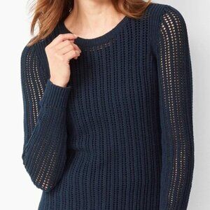 NEW Talbots Navy Blue Open Stitch Sweater Sz S